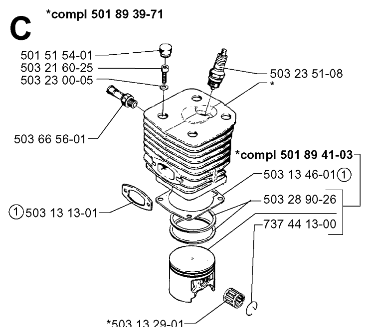 Cylinder Piston Diagram and Parts List for 3120 19960100001-19980900000 Husqvarna Chainsaw