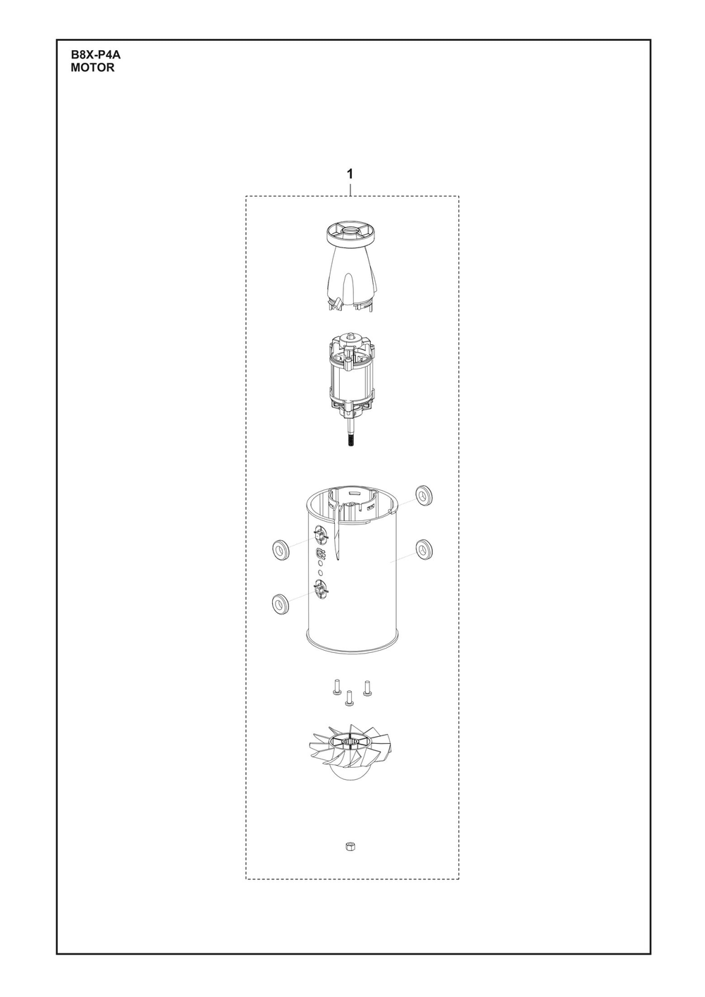 Motor Diagram and Parts List for B8X-P4A  Husqvarna Leaf Blower / Vacuum