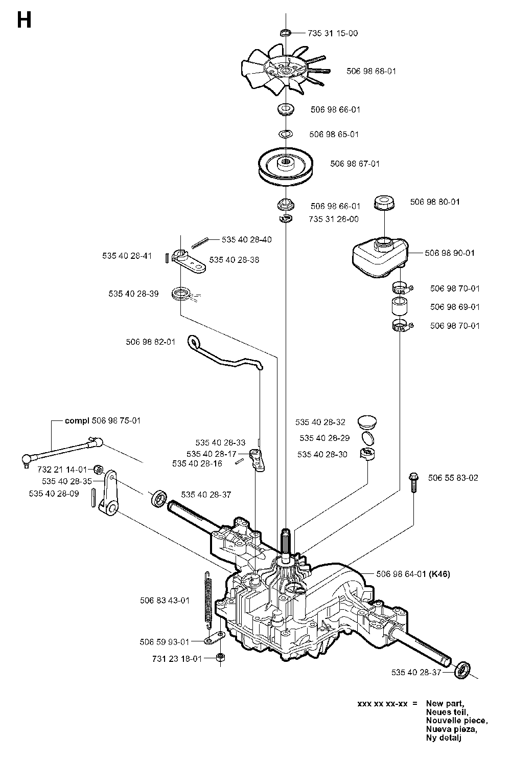 Transmission Diagram and Parts List for RIDER13BIOCLIP (953520901)(2003-11) Husqvarna Lawn Tractor