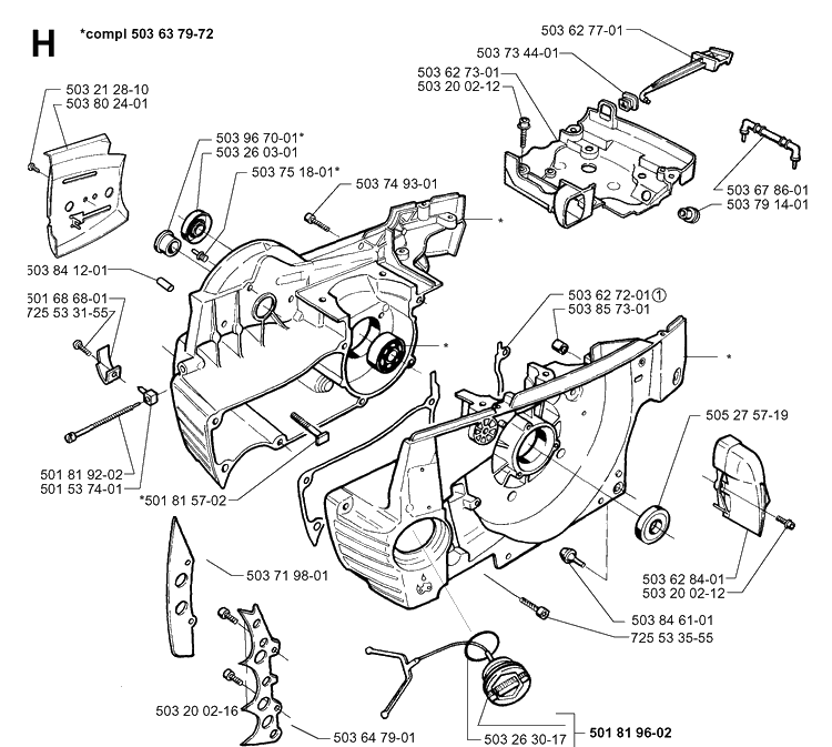 Crankcase 2 Diagram and Parts List for 362XP 19983100001-19991800000 Husqvarna Chainsaw