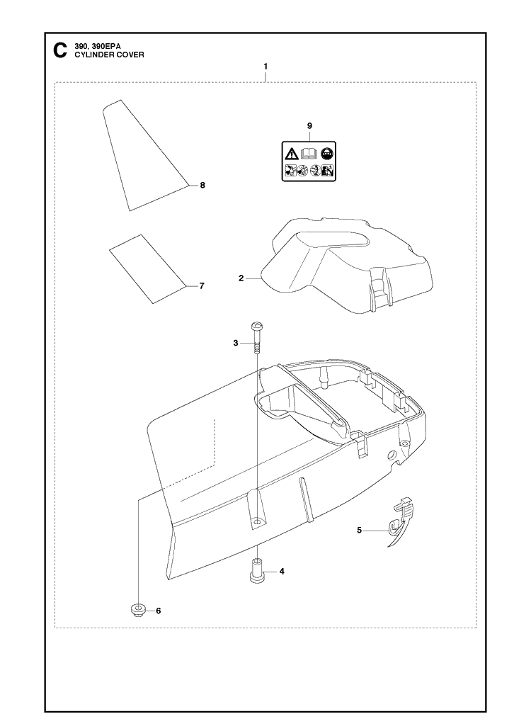Cylinder Cover Diagram and Parts List for 390 2013-09 Husqvarna Chainsaw