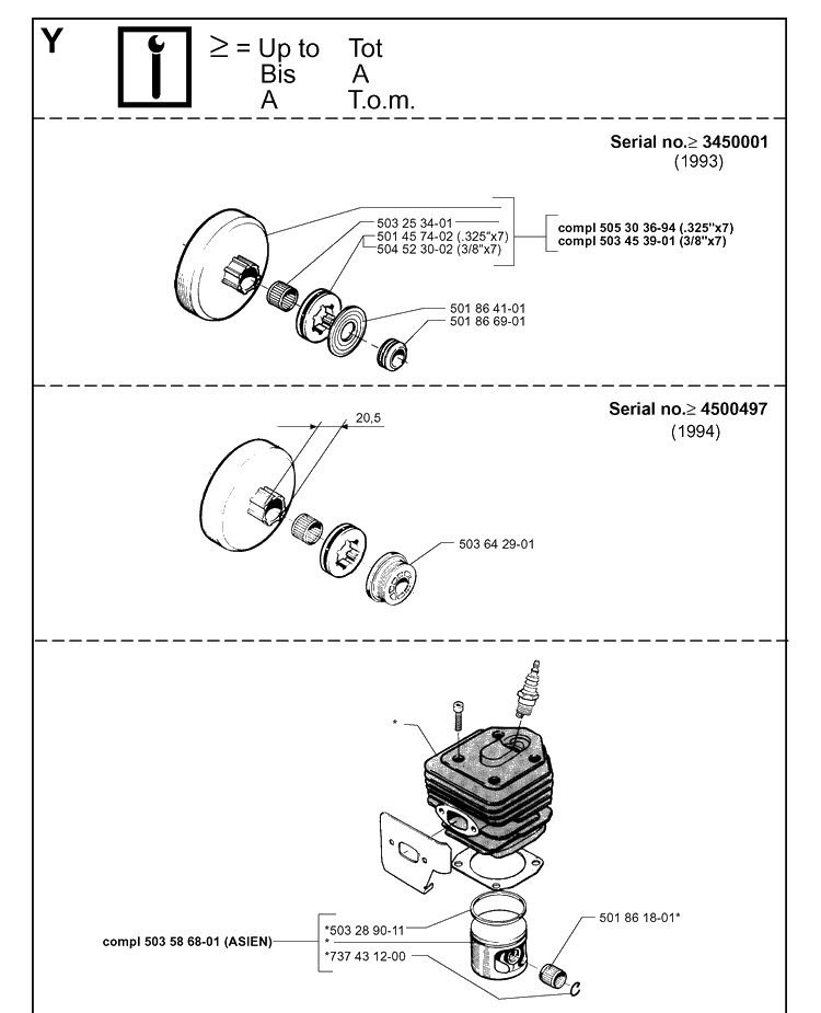 Service Updates Diagram and Parts List for 254 19980900001-19992300000 Husqvarna Chainsaw