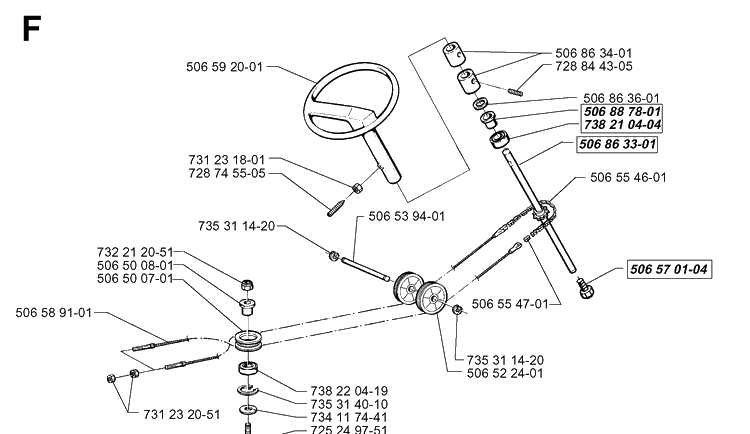 Steering 2 Diagram and Parts List for RIDER850HST 1998-03 Husqvarna Lawn Mower