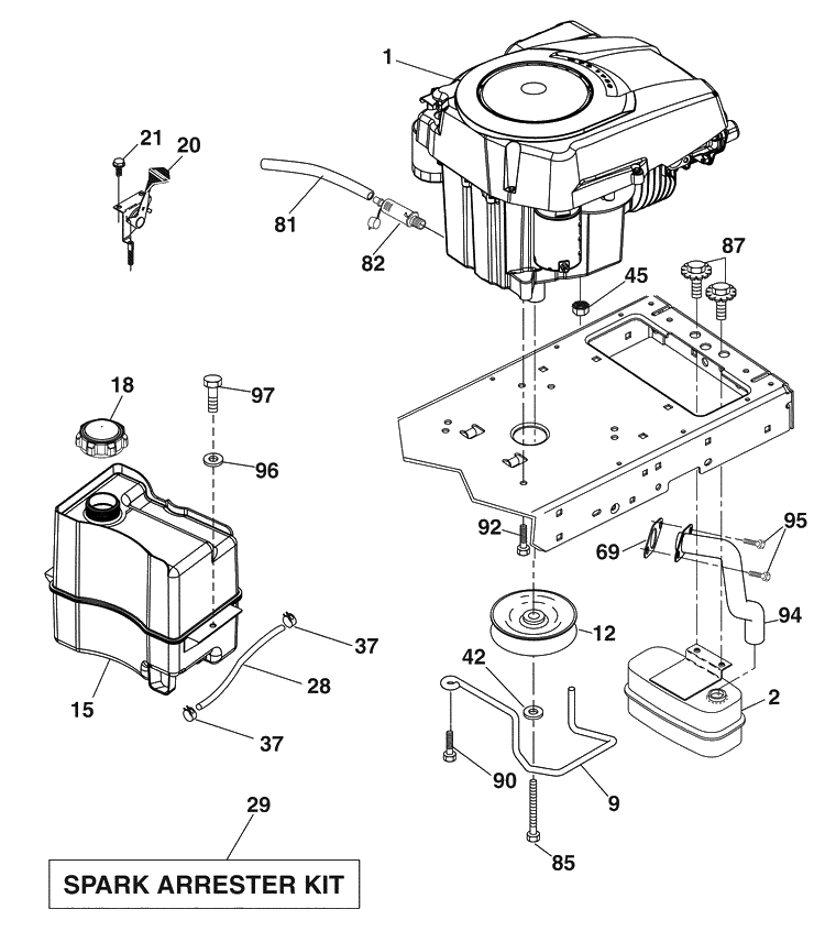 Engine Diagram and Parts List for YTH20K46 (9604500040)(2008-07) Husqvarna Lawn Mower