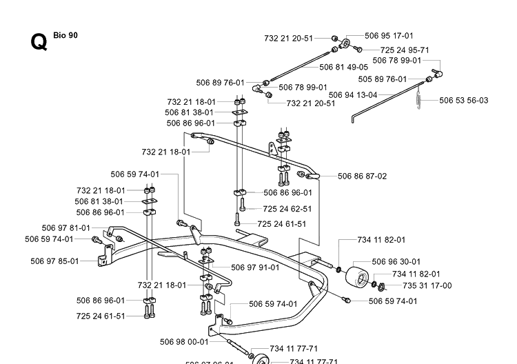 Frame 2 Diagram and Parts List for RIDER16 2003-01 Husqvarna Lawn Mower