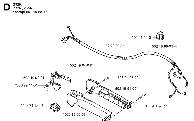 Throttle Controls Diagram and Parts List for 232L 20060100001-20070100000 Husqvarna Edger