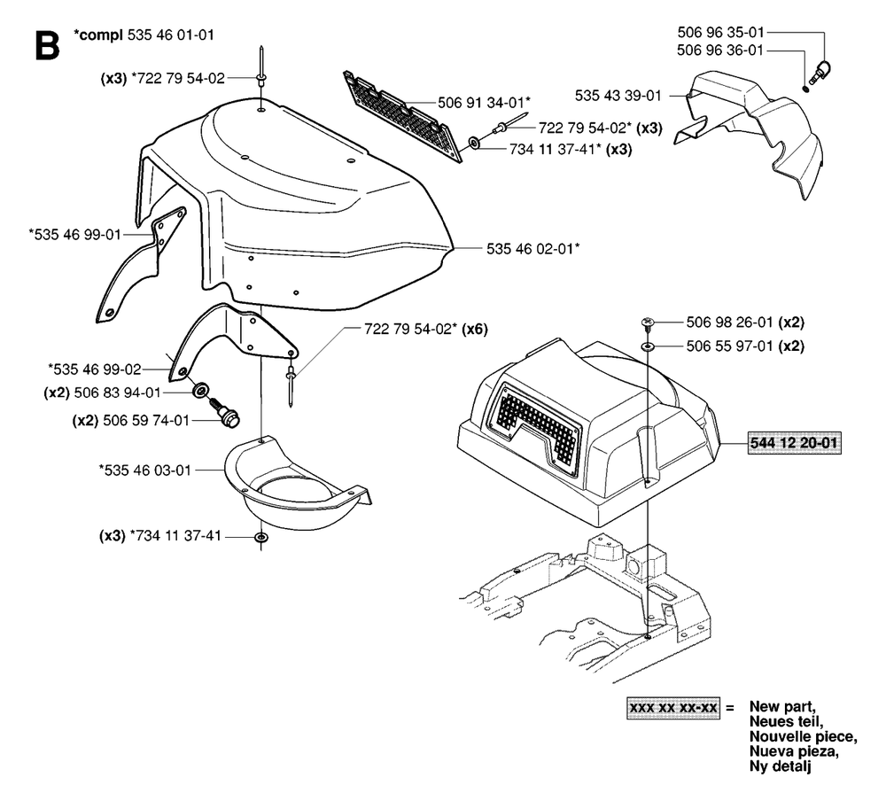 Hood Diagram and Parts List for R15-V2AWD (965080101)(2006-01) Husqvarna Lawn Tractor