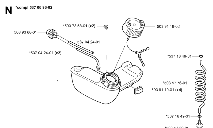 Fuel Tank Diagram and Parts List for 325RDX 20051800001-Current Husqvarna Brush Cutter