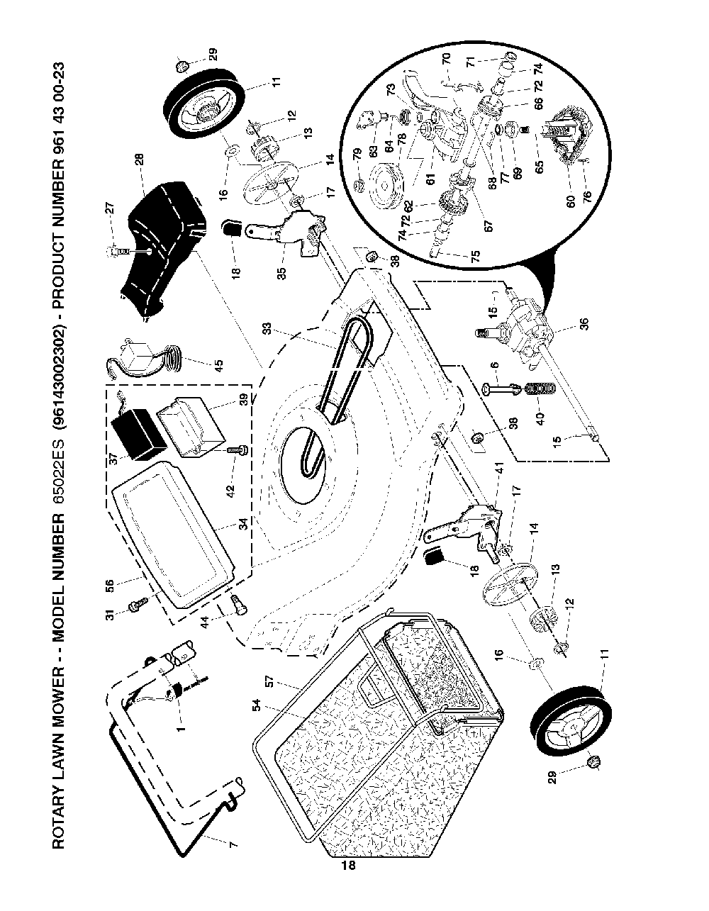 Drive Diagram and Parts List for 65022ES96143002302 2008-01 Husqvarna Lawn Mower