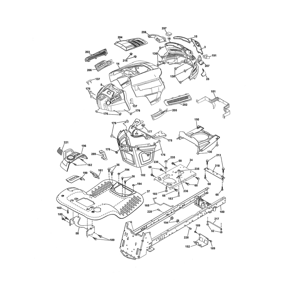 Chassis Diagram and Parts List for LGT24K54 240470 Husqvarna Lawn Tractor