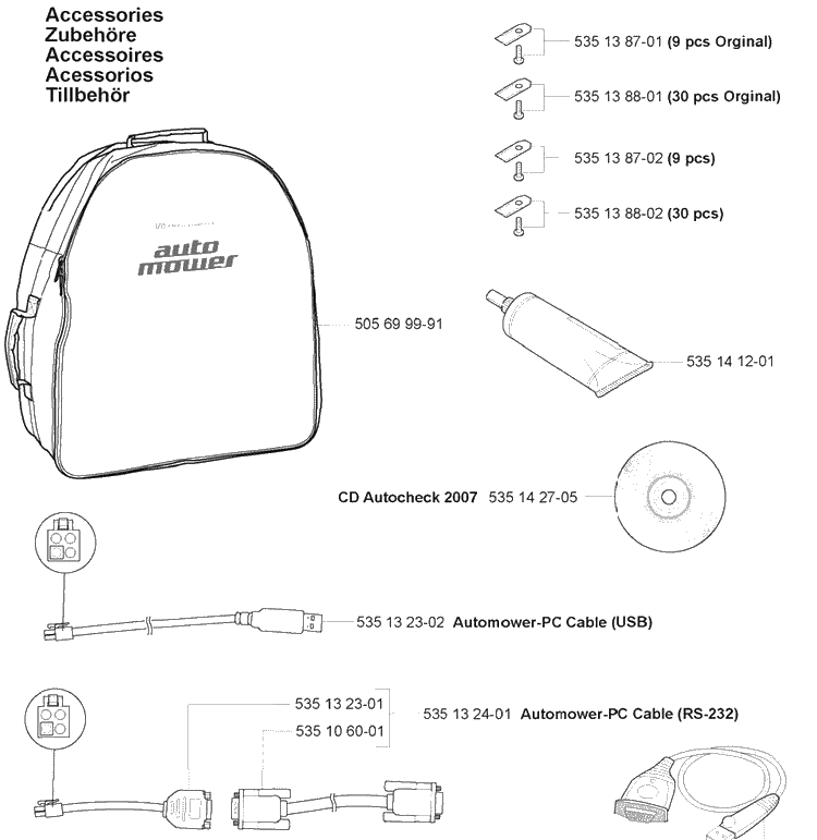 Accessories Diagram and Parts List for 230ACX 2007-07 Husqvarna Lawn Mower