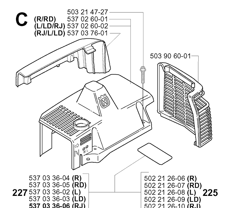 Cylinder Cover Diagram and Parts List for 227L 2000-10 Husqvarna Trimmer