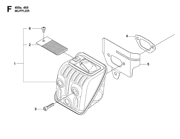Muffler Diagram and Parts List for 455E 2013-01 Husqvarna Chainsaw