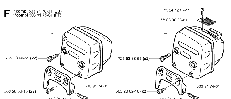 Muffler Diagram and Parts List for 359 20014000001-20041800000 Husqvarna Chainsaw