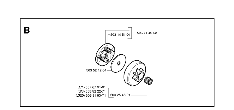 Clutch Diagram and Parts List for 336 20034000001-20040100000 Husqvarna Chainsaw