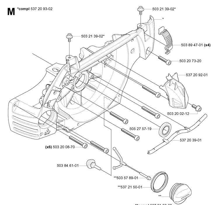 Crankcase 2 Diagram and Parts List for 575XP 20051400001-20070100000 Husqvarna Chainsaw