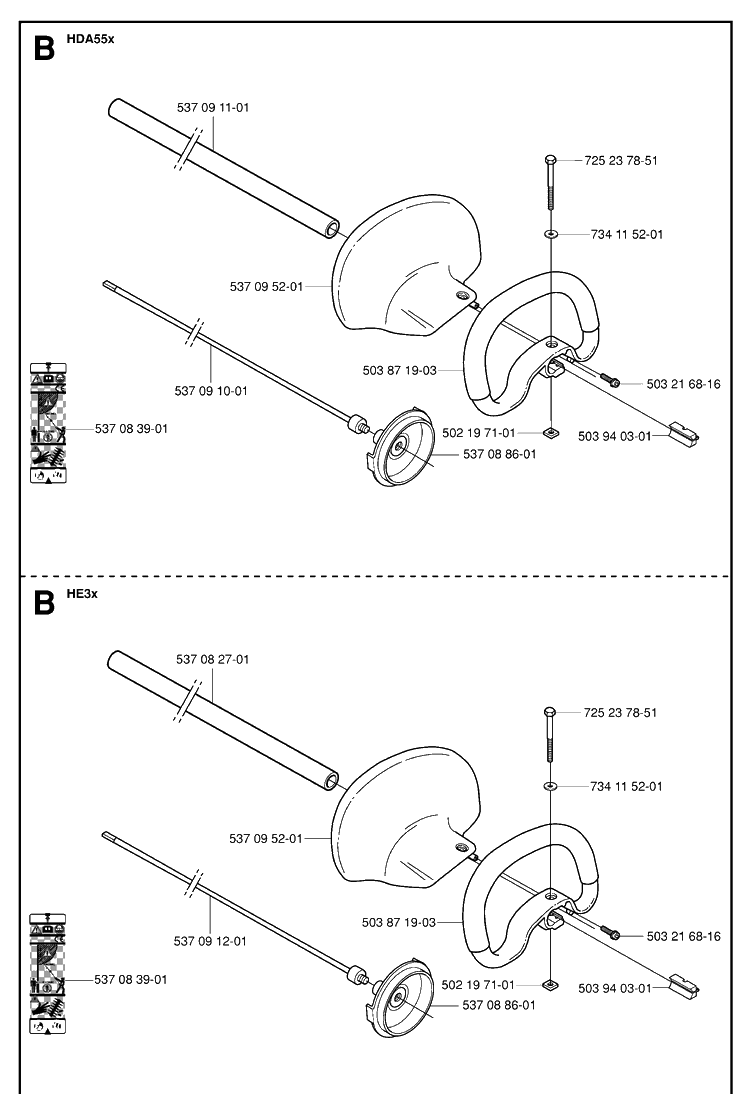 Shaft And Handle Diagram and Parts List for HA110 20040100001-20054000000 Husqvarna Hedge Trimmer