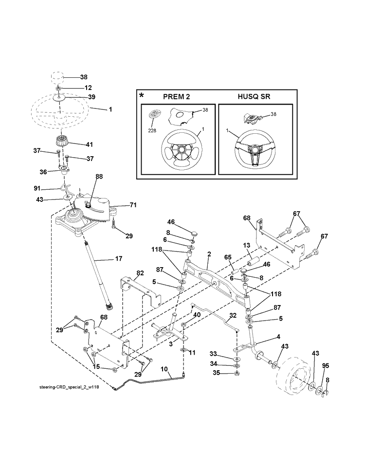 Steering Diagram and Parts List for CTH150 (96061018202)(2007-09) Husqvarna Lawn Tractor