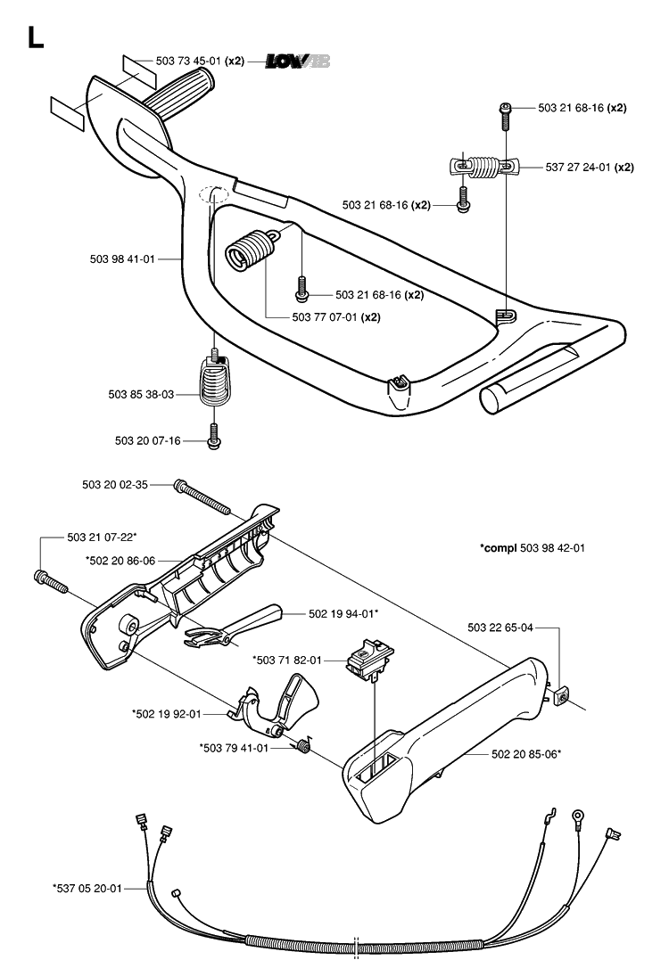 Handle And Controls Diagram and Parts List for 326HS99 (X-SERIES)(20030100001-Current) Husqvarna Hedge Trimmer