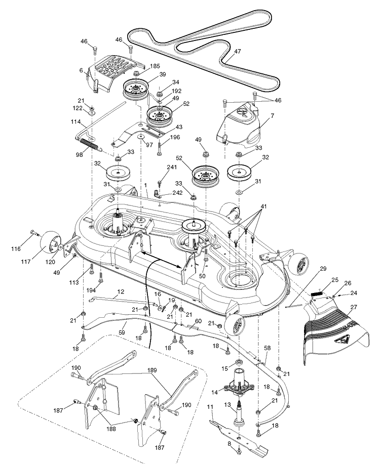 Mower Deck / Cutting Deck Diagram and Parts List for YTH26V54 (96043011102)(2011-08) Husqvarna Lawn Tractor