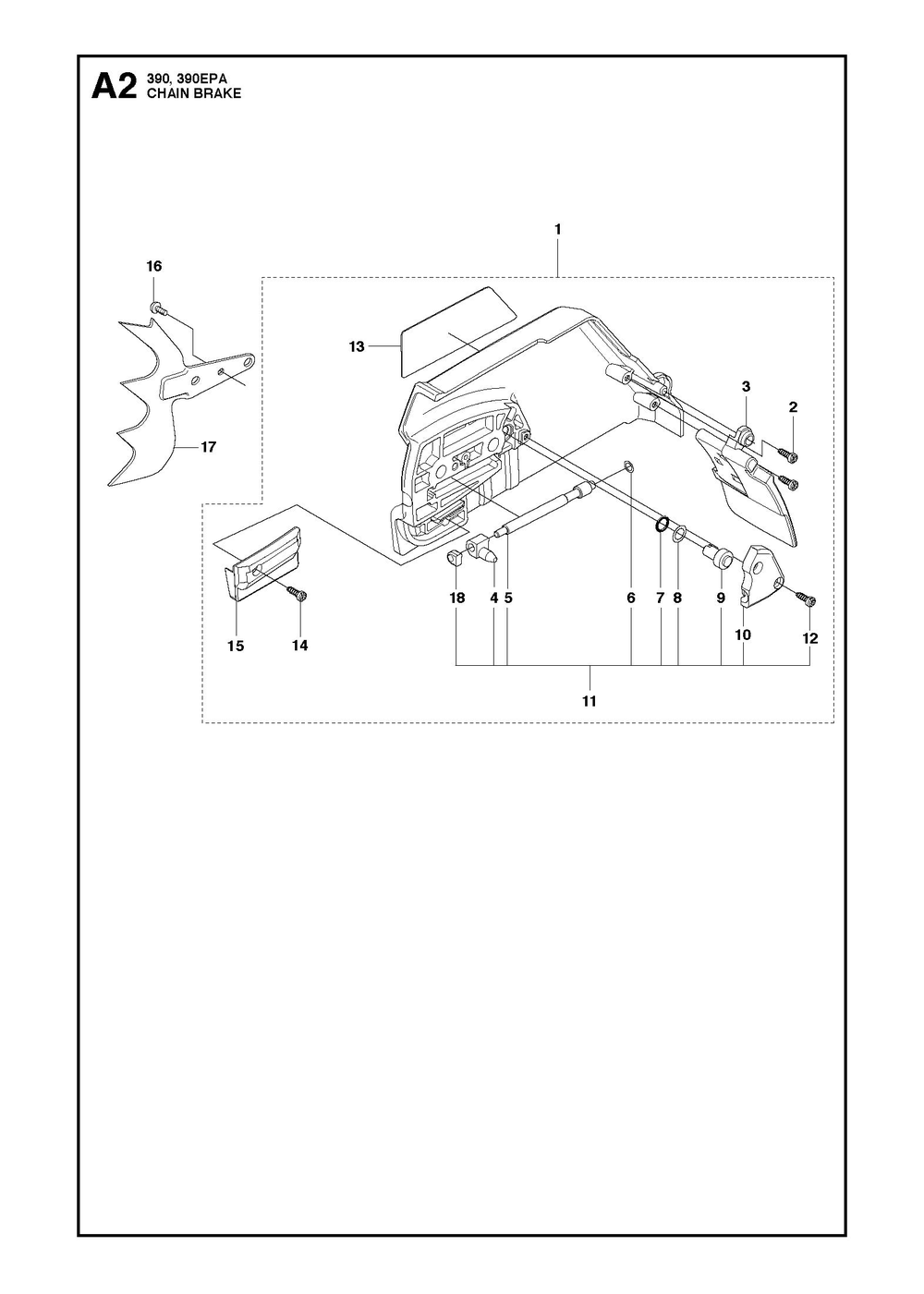 Clutch Cover Diagram and Parts List for 390XP-390XPG 390 XP W - 390 XP GW Husqvarna Chainsaw
