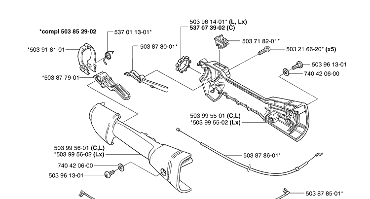 C/L/Lx Throttle Control Diagram and Parts List for 326C (L-LX-RX)(E-Tech 2)(2002-02) Husqvarna Brush Cutter