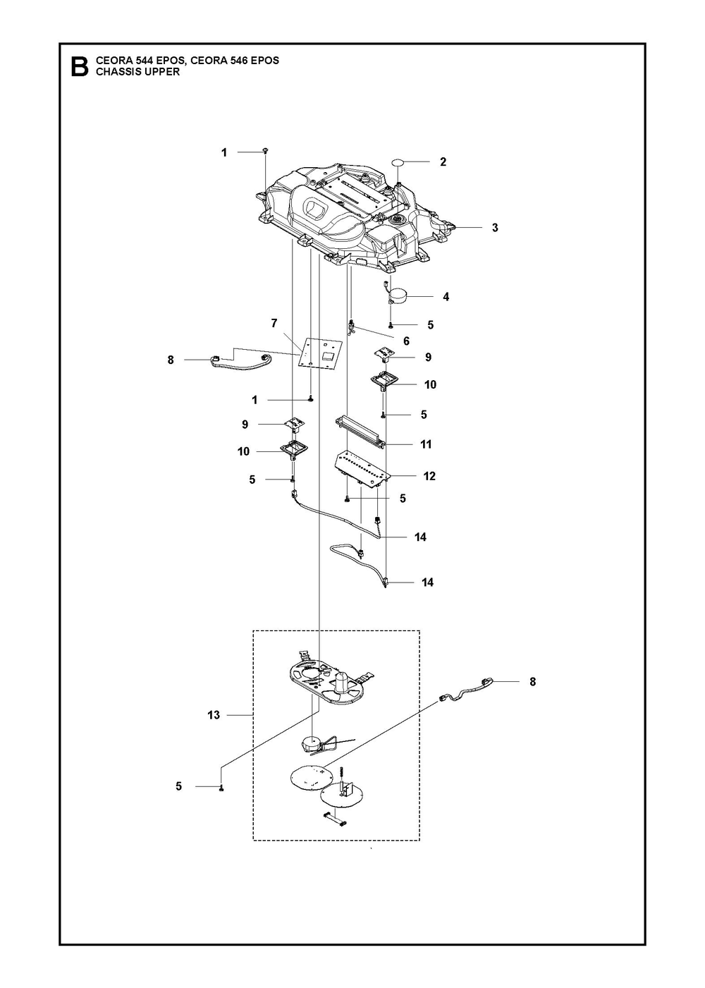 Chassis Upper Diagram and Parts List for CEORA544EPOS  Husqvarna Lawn Mower