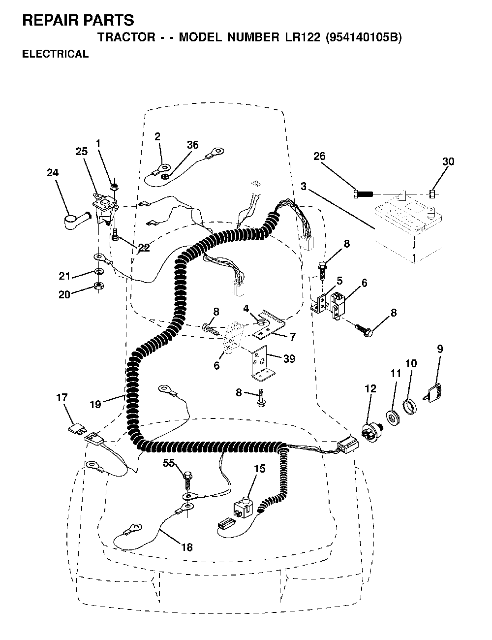 Electrical Diagram and Parts List for LR122 (954140105B)(2000-01) Husqvarna Lawn Tractor
