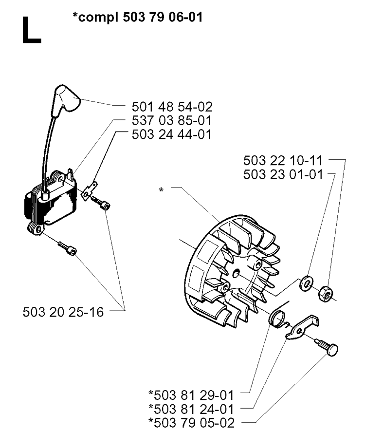 Ignition System Diagram and Parts List for 227RD 19993600001-20004000000 Husqvarna Brush Cutter