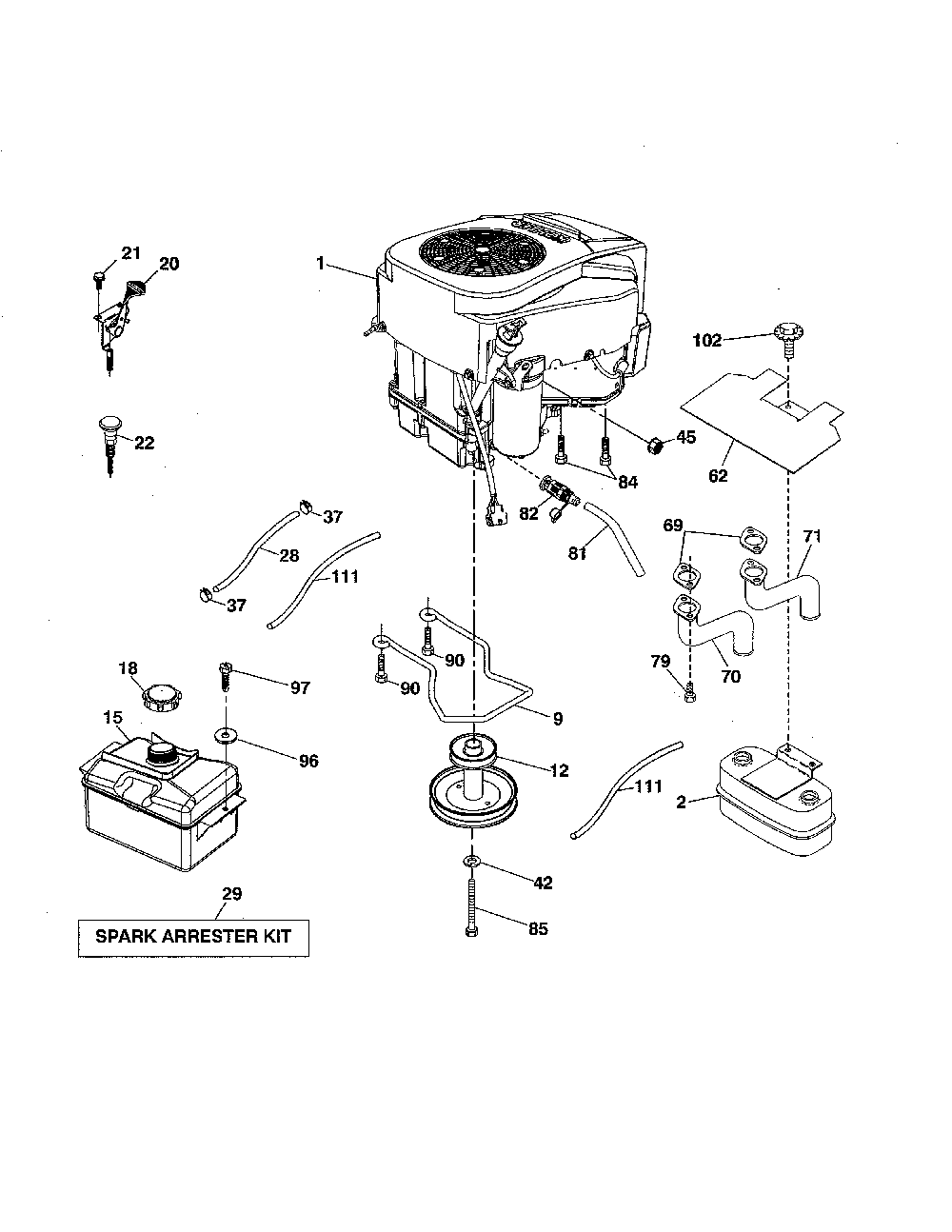 Engine Diagram and Parts List for 96043027600  Husqvarna Lawn Tractor