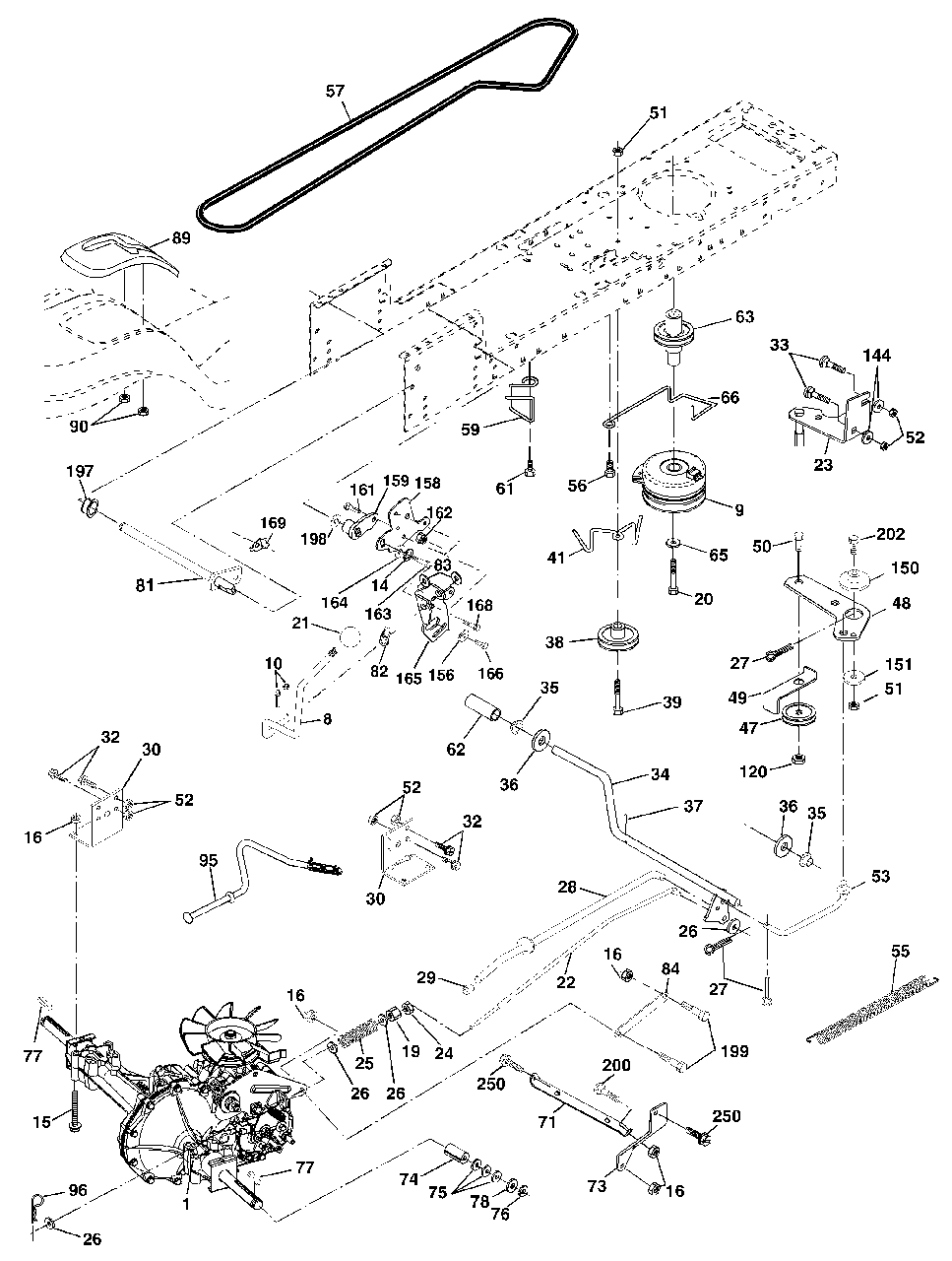 Drive Diagram and Parts List for YTH1542XP (954567253-E)(2002-02) Husqvarna Lawn Tractor