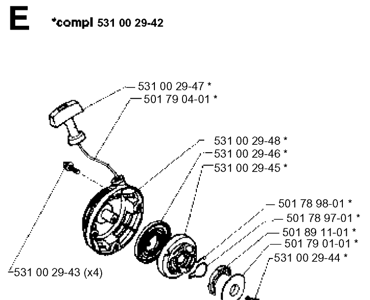 Starter Diagram and Parts List for 26H 19951400001-Current Husqvarna Hedge Trimmer