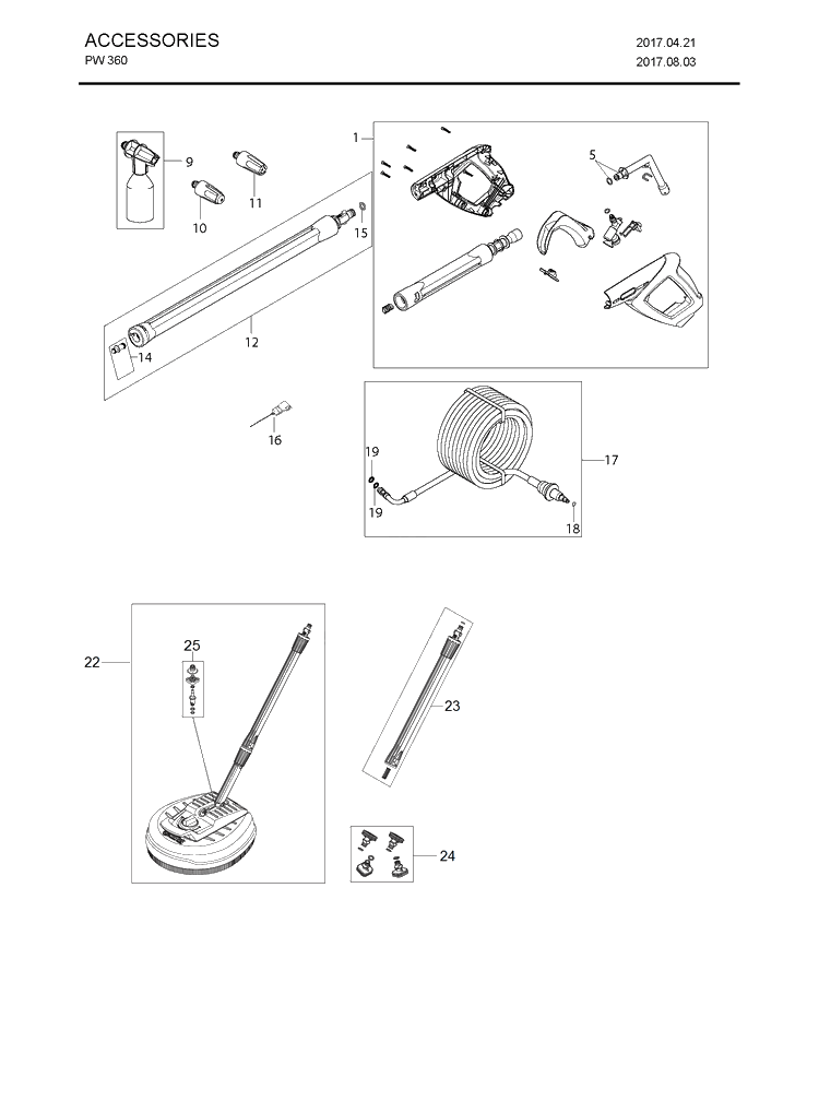 Accessories Diagram and Parts List for PW360 (967677801)(2017-10) Husqvarna Pressure Washer