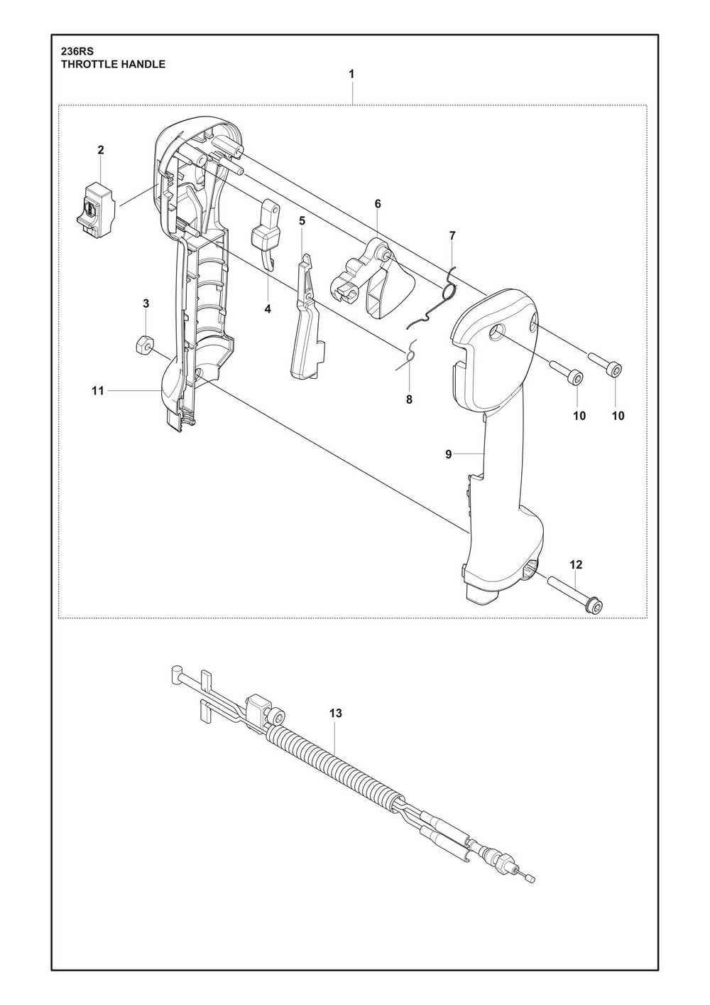 Throttle Controls Diagram and Parts List for 236RS  Husqvarna Brush Cutter