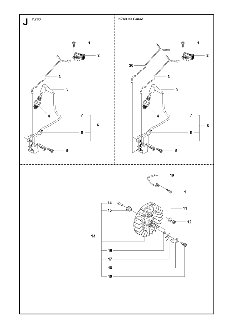 Ignition System Diagram and Parts List for K760 2011-08 Husqvarna Lawn Tractor Accessories