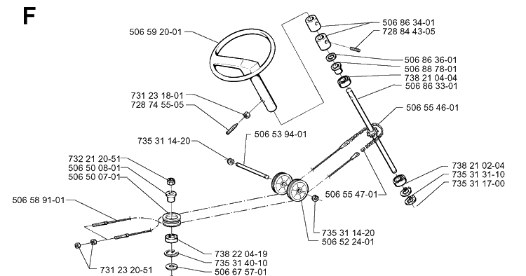 Steering Diagram and Parts List for RIDER970 1997-03 Husqvarna Lawn Mower