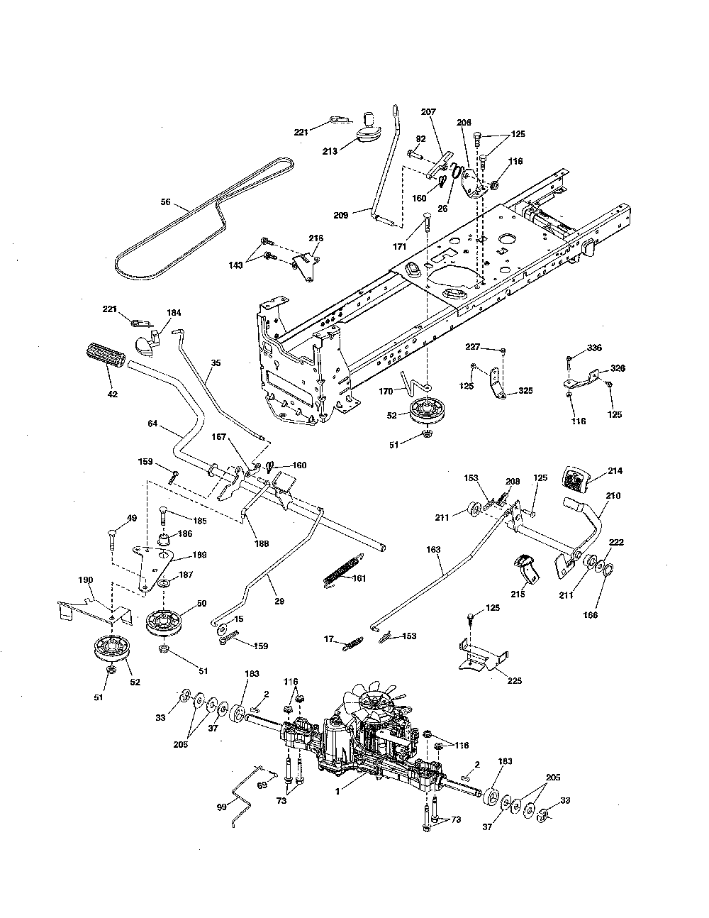 Drive Diagram and Parts List for 96043027500  Husqvarna Lawn Tractor