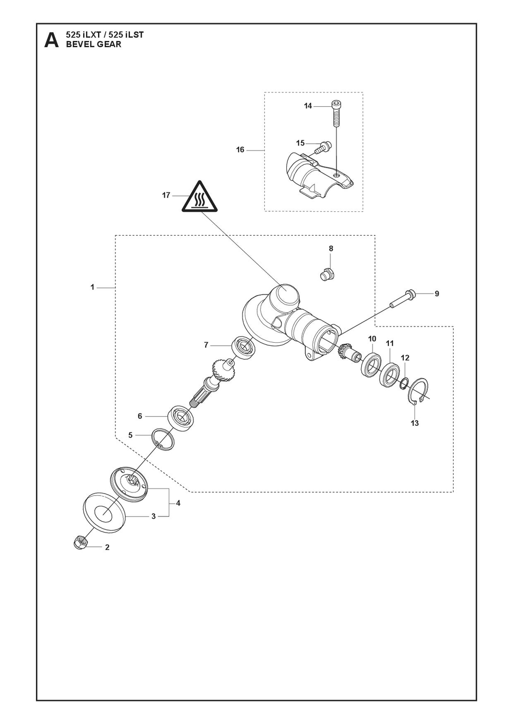 Bevel Gear Diagram and Parts List for 525ILXT  Husqvarna Trimmer