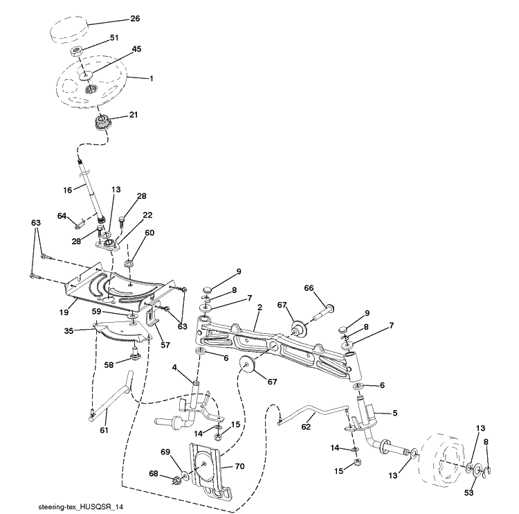 Steering Diagram and Parts List for 2754GLS (96043004700)(2011-09) Husqvarna Lawn Tractor