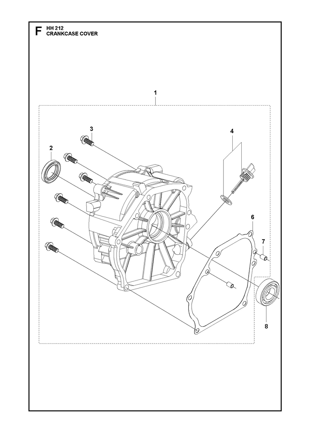 Crankcase Cover Diagram and Parts List for HH212536296204 536296205, 536296206 Husqvarna Engine