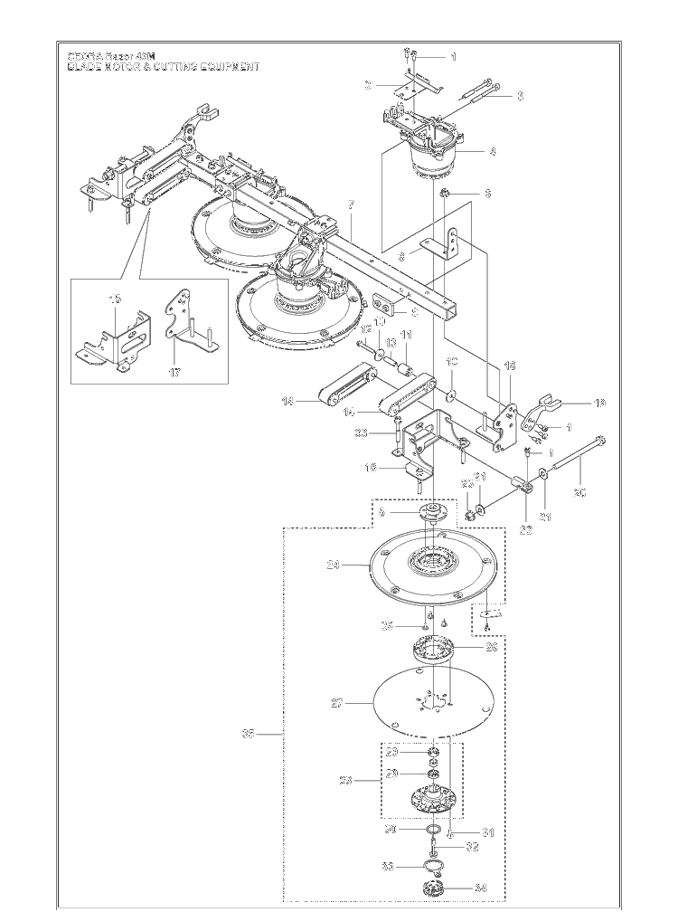 Blade Motor And Cutting Equipment Diagram and Parts List for CEORA  Husqvarna Brush Cutter
