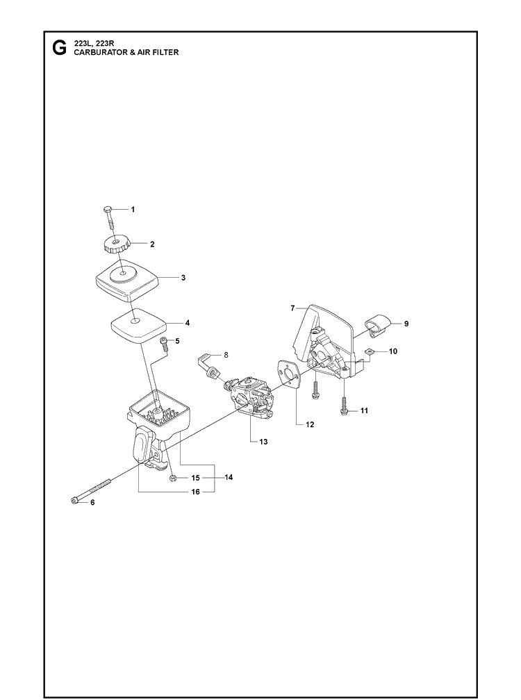 Carburetor And Air Filter Diagram and Parts List for 223R 2011 Husqvarna Brush Cutter