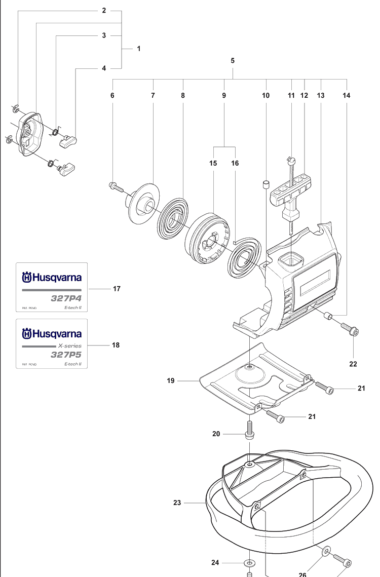 Starter / Spring Assist Diagram and Parts List for 327P4 2008-03 Husqvarna Pole Saw