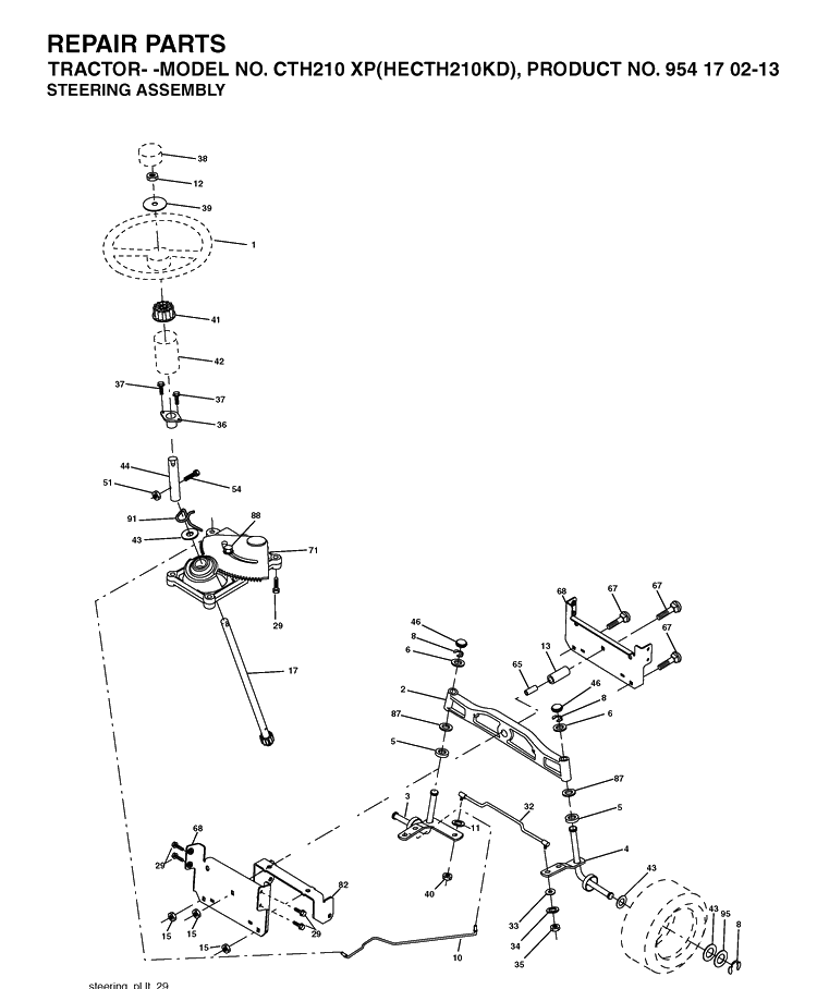 Steering Diagram and Parts List for CTH210XP (HECTH210KD)(2004-06) Husqvarna Lawn Tractor