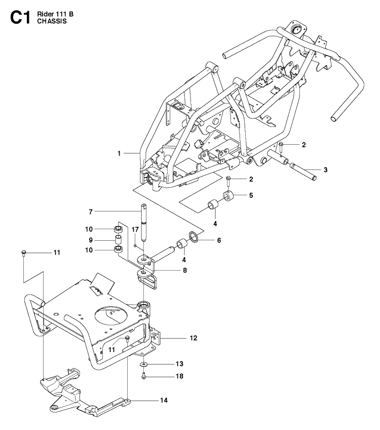 Chassis And Enclosures 2 Diagram and Parts List for R111B (965996801)(2011-02) Husqvarna Lawn Mower