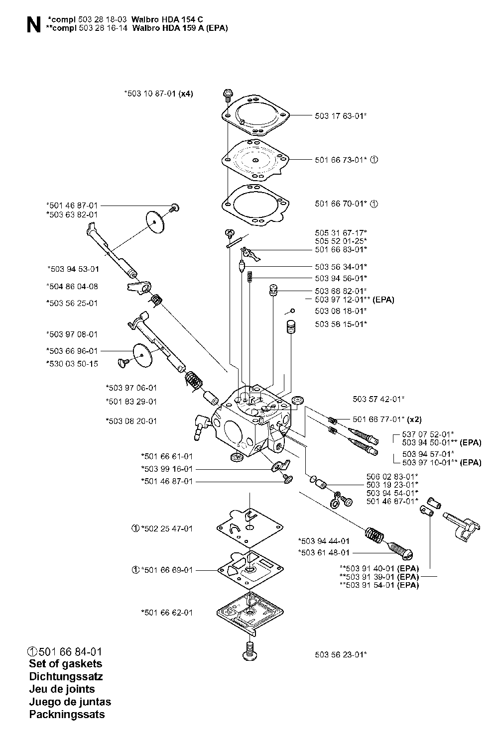 Carburetor Details Diagram and Parts List for 351EPA 20012200001 Husqvarna Chainsaw