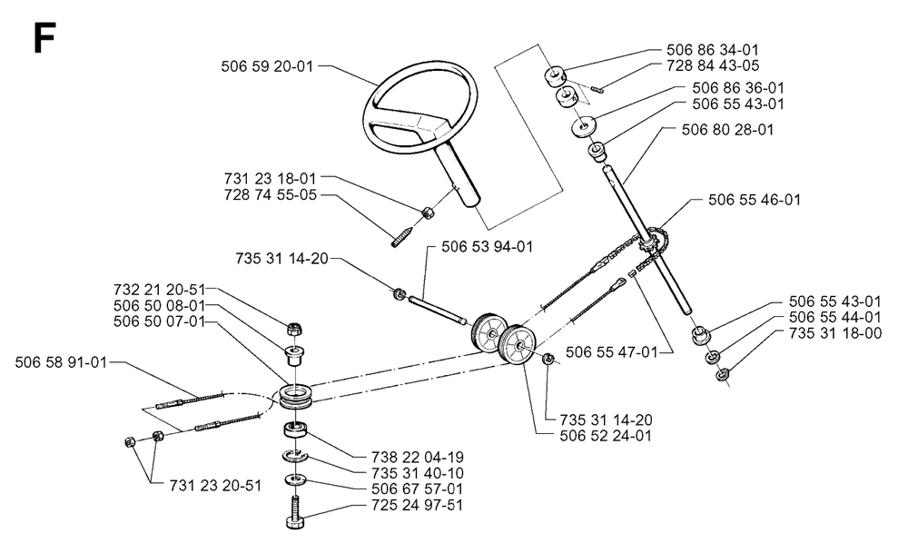 Steering Diagram and Parts List for R850 1997-03 Husqvarna Lawn Tractor