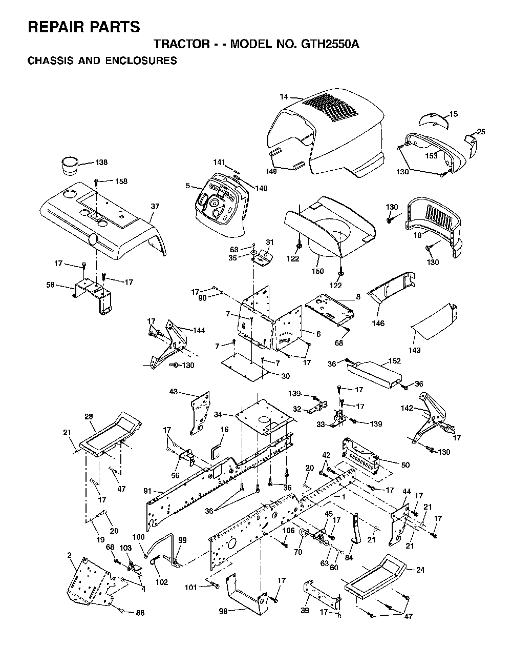 Chassis And Enclosures Diagram and Parts List for GTH2550A (954567109)(2001-05) Husqvarna Lawn Tractor