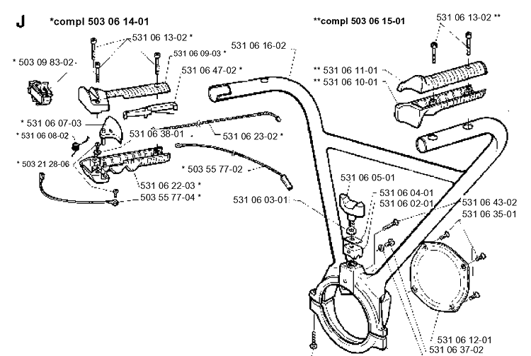 Handle Diagram and Parts List for 262XP 1993-12 Husqvarna Chainsaw