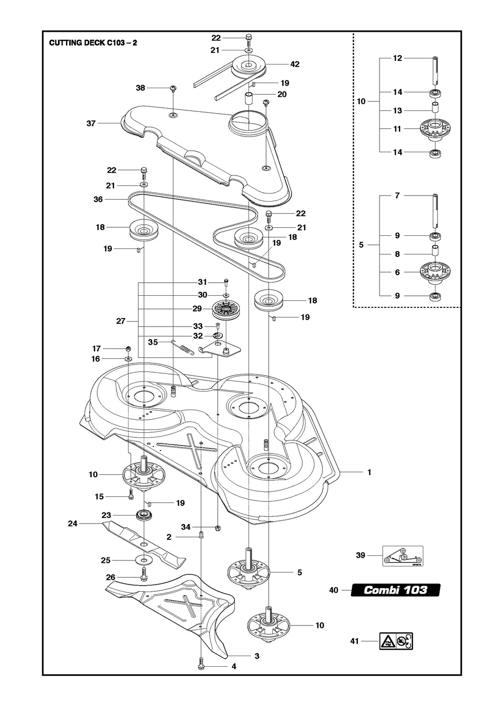 103cm Cutting Deck Diagram and Parts List for 103R200  Husqvarna Lawn Tractor Accessories